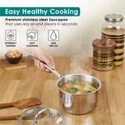 Premium TRI-PLY SAS Sauce Pan 1.5L with Lid - HSG Kitchen Avartan Series