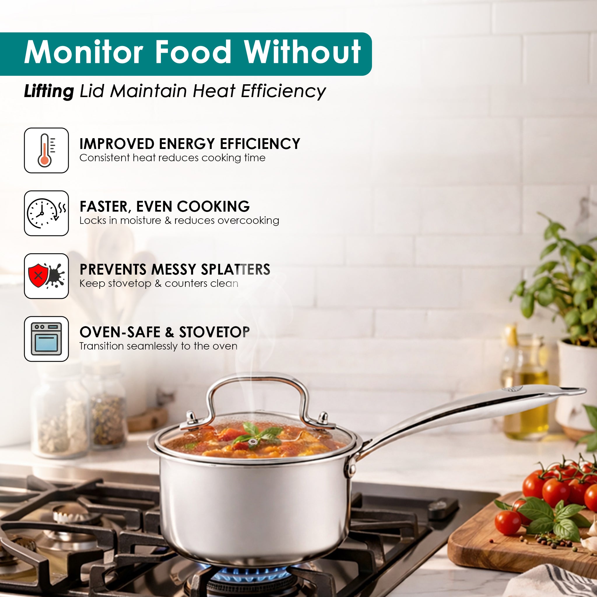 Premium TRI-PLY SAS Sauce Pan 1.5L with Lid - HSG Kitchen Avartan Series