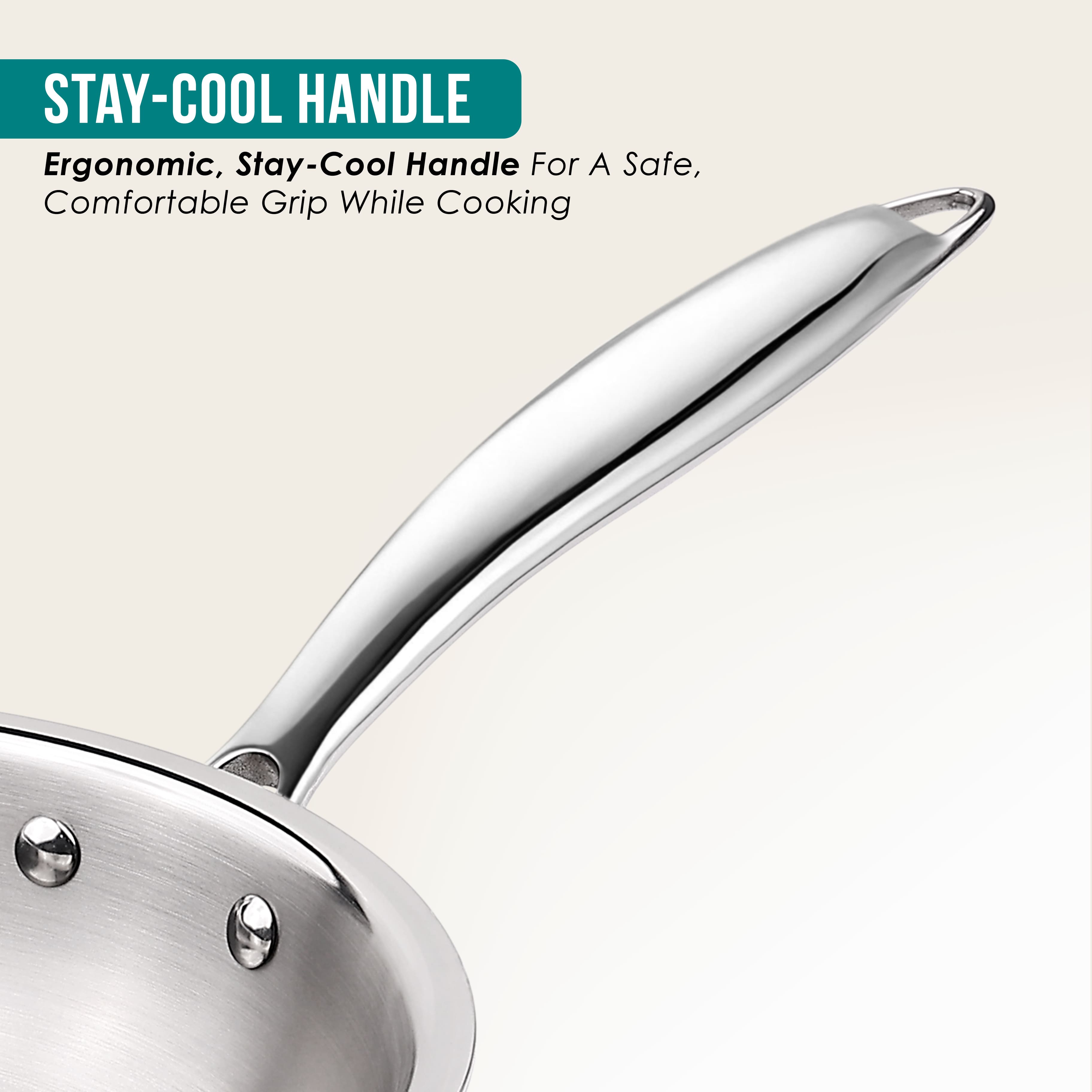Premium TRI-PLY Triply Fry Pan Taper Side Style w/Glass Lid - 20 CM/1L - HSG Kitchen Avartan Series