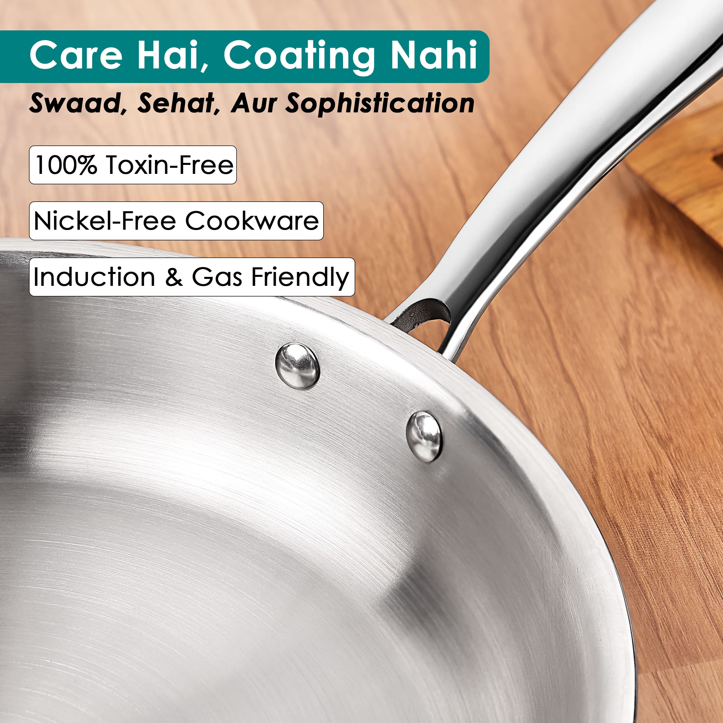 Premium TRI-PLY Triply Fry Pan Taper Side Style w/Glass Lid - 20 CM/1L - HSG Kitchen Avartan Series