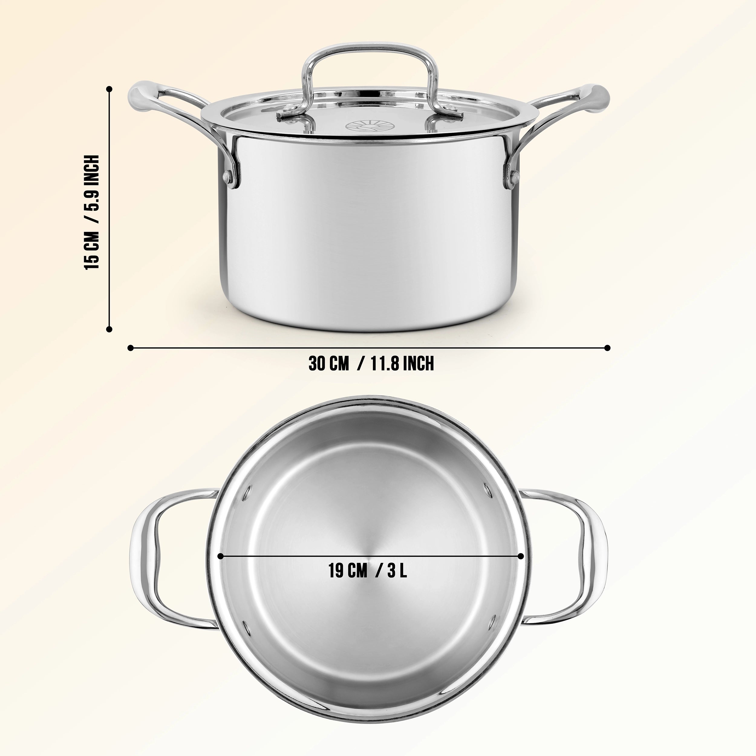 Premium TRI-PLY SAS Casserole 3L with Lid - HSG Kitchen Avartan Series