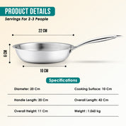 Premium TRI-PLY  Triply Fry Pan Taper Side Style w/out Lid - 20 CM/1L - HSG Kitchen Avartan Series