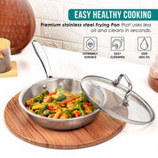 Premium TRI-PLY Triply Fry Pan Taper Side Style w/Glass Lid - 20 CM/1L - HSG Kitchen Avartan Series