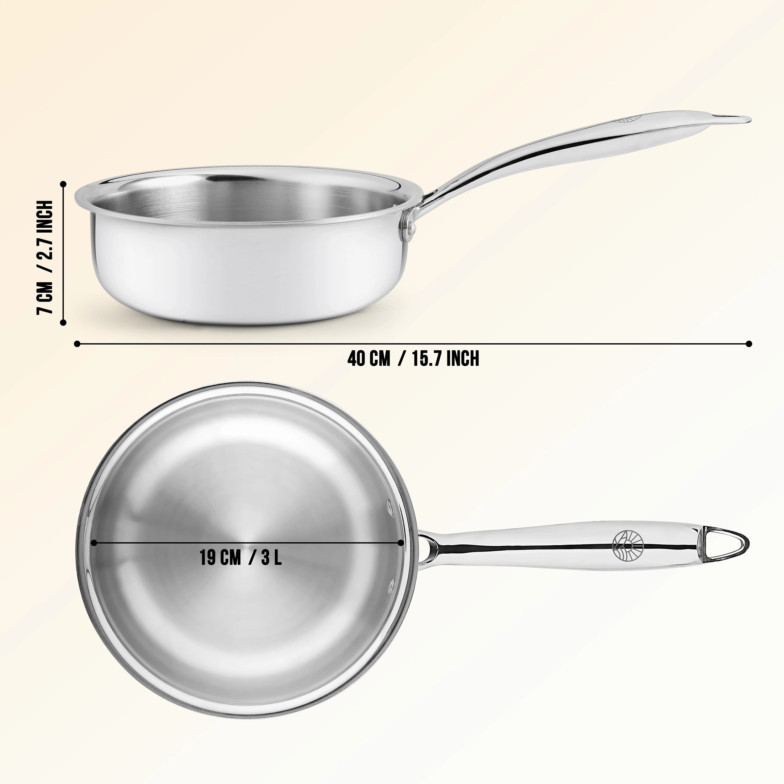 Premium  TRI-PLY SAS Frying Pan 1 L (Without Lid) - HSG Kitchen Avartan Series