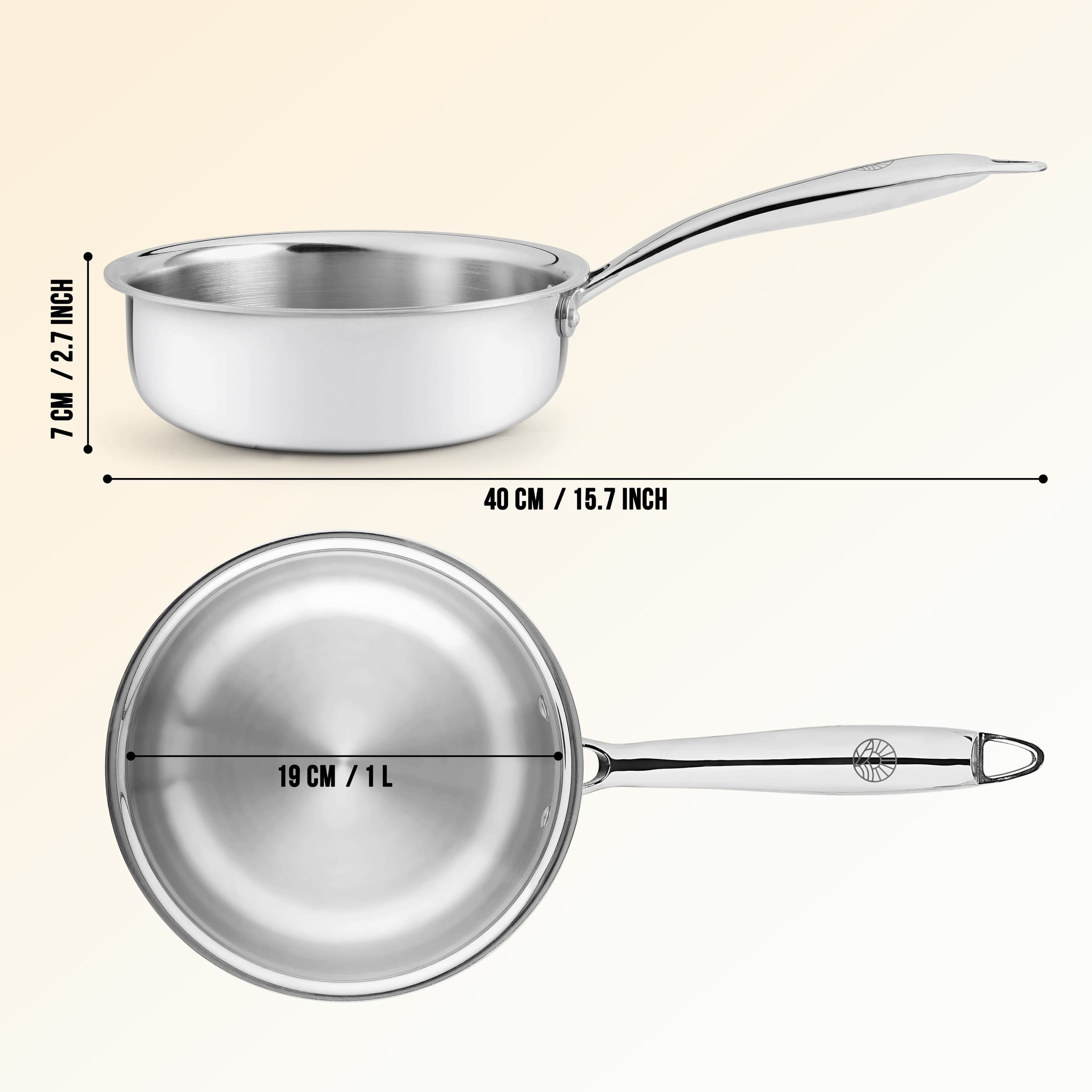 Premium  TRI-PLY SAS Frying Pan 1 L/19cm (Without Lid) - HSG Kitchen Avartan Series