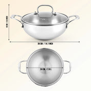 Premium TRI-PLY SAS Stainless Steel Deep Kadai with Lid (2.6 L) - HSG Kitchen Avartan Series