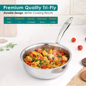 Premium  TRI-PLY SAS Frying Pan 1 L/19cm (Without Lid) - HSG Kitchen Avartan Series