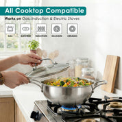 Premium TRI-PLY SAS Stainless Steel Deep Kadai with Lid (2.6 L) - HSG Kitchen Avartan Series