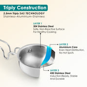 Premium TRI-PLY SAS Tadka Pan (Without Lid) - HSG Kitchen Avartan Series