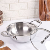 Premium TRI-PLY SAS Stainless Steel Deep Kadai with Lid (3.5 L)/26.5cm - HSG Kitchen Avartan Series