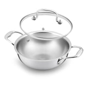 Premium TRI-PLY SAS Stainless Steel Deep Kadai with Lid (3.5 L) - HSG Kitchen Avartan Series