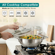 Premium TRI-PLY SAS Stainless Steel Deep Kadai with Lid (3.5 L) - HSG Kitchen Avartan Series