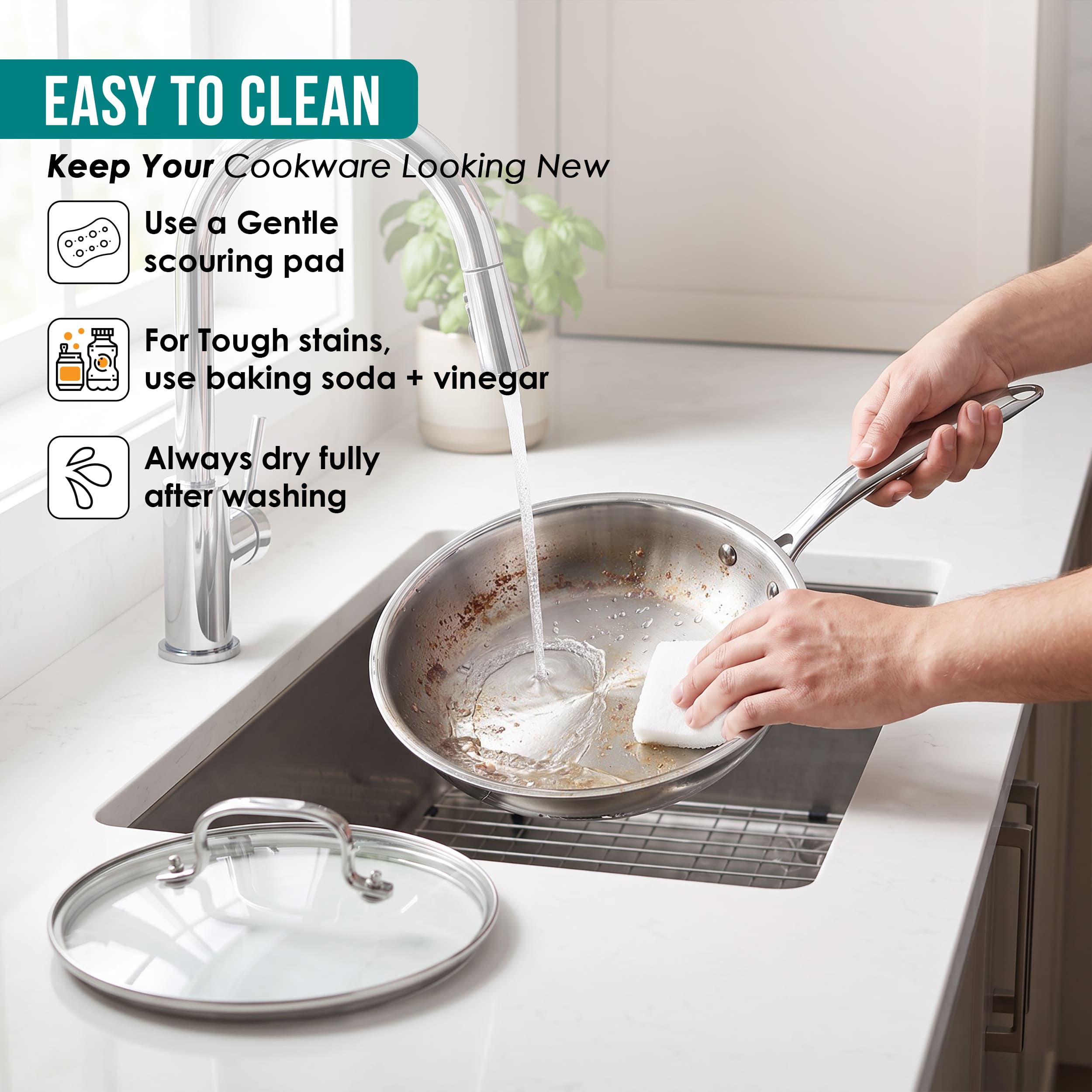 Premium TRI-PLY Triply Fry Pan Taper Side Style w/Glass Lid - 20 CM/1L - HSG Kitchen Avartan Series