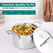 Premium TRI-PLY SAS Casserole 3L with Lid - HSG Kitchen Avartan Series
