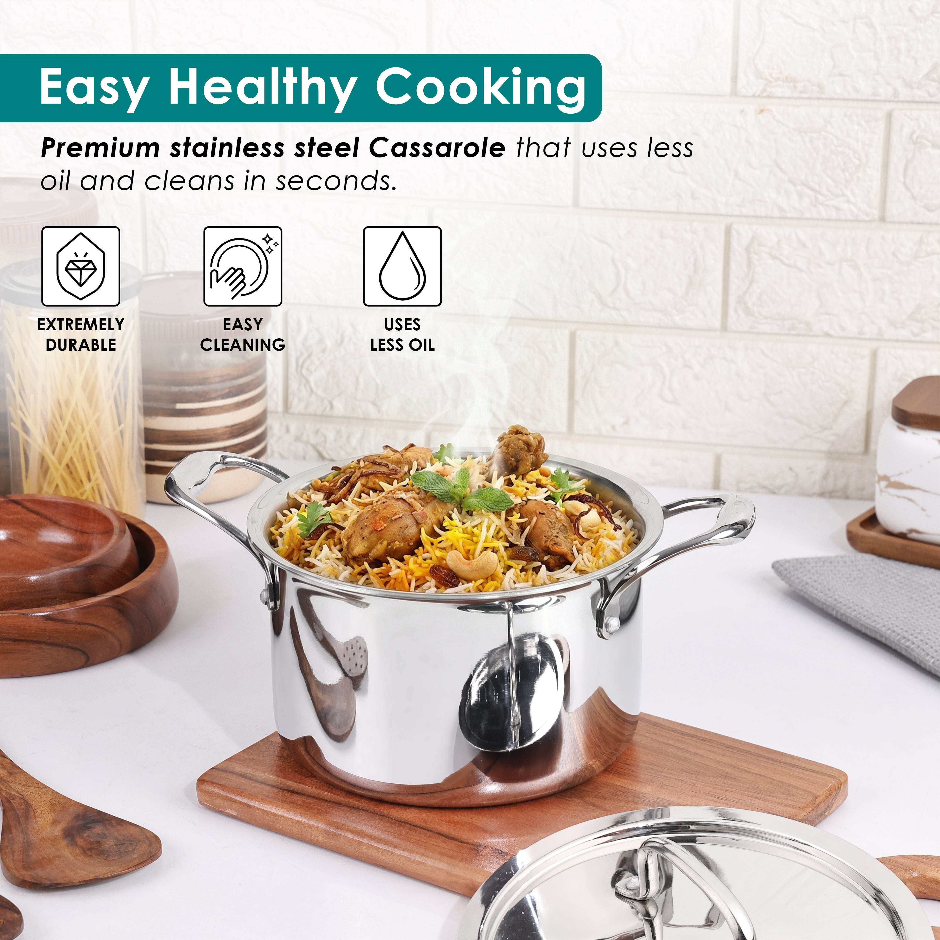 Premium TRI-PLY SAS Casserole 3L with Lid - HSG Kitchen Avartan Series
