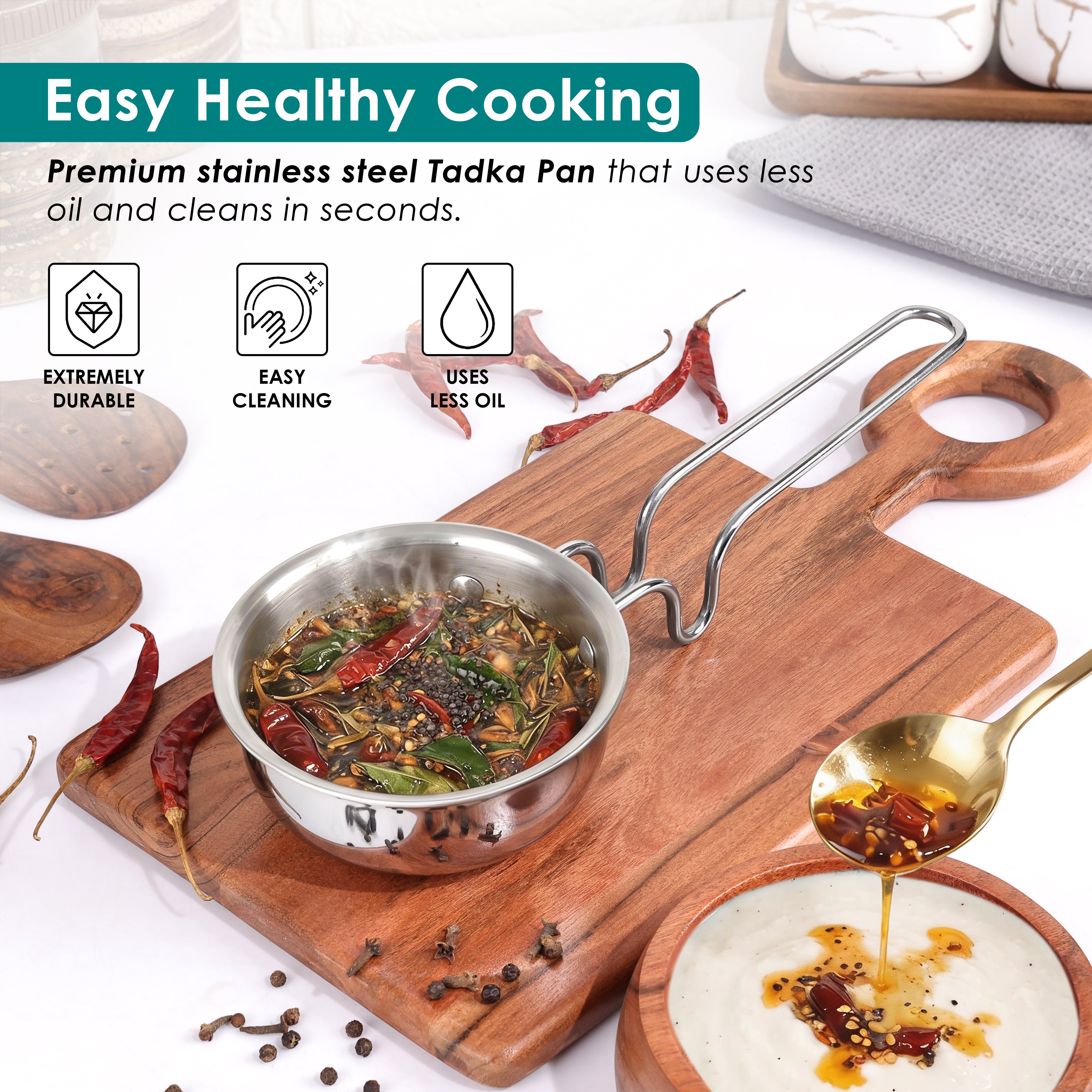 Premium TRI-PLY SAS Tadka Pan (Without Lid) - HSG Kitchen Avartan Series
