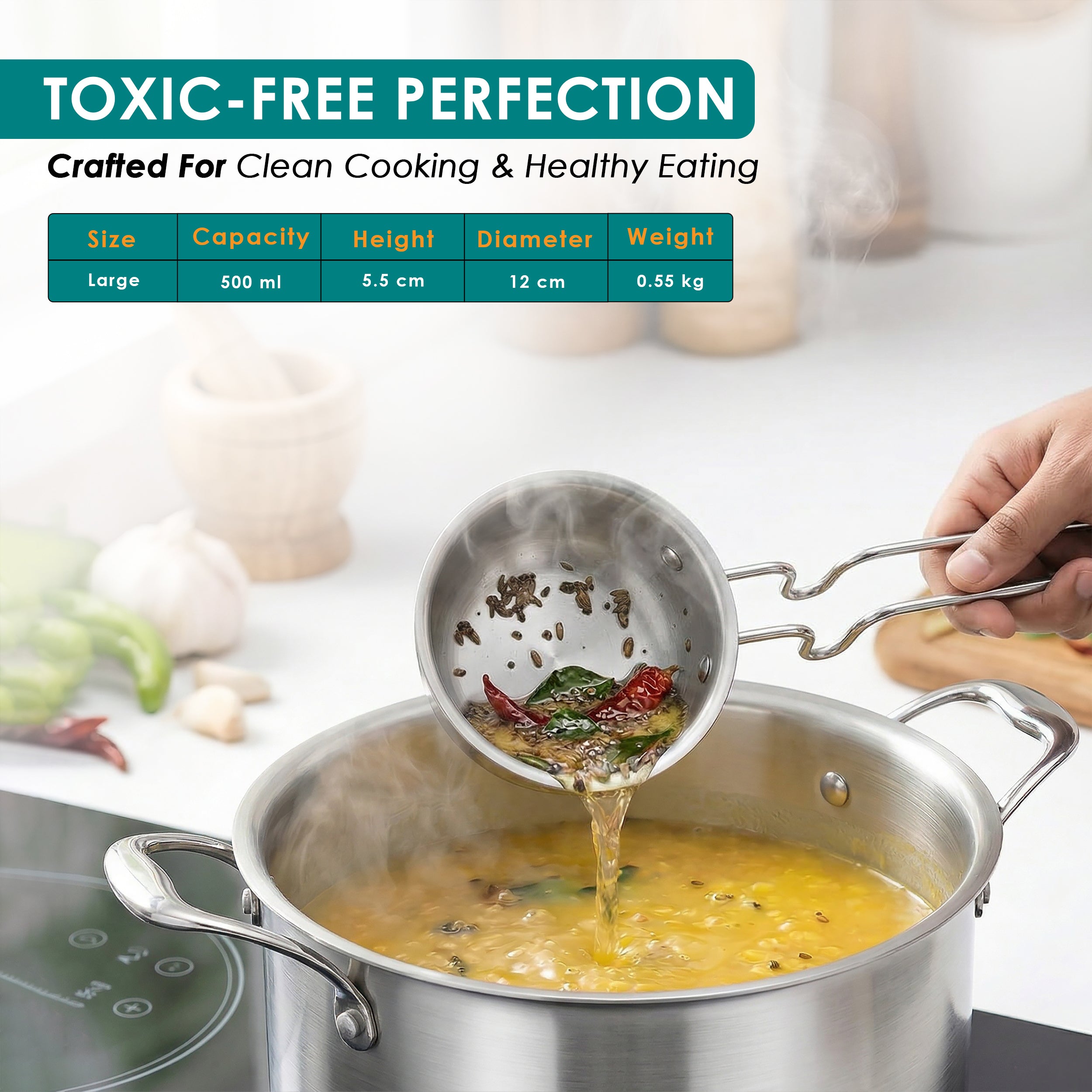 Premium TRI-PLY SAS Tadka Pan (Without Lid) - HSG Kitchen Avartan Series