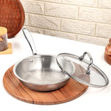 Premium TRI-PLY Triply Fry Pan Taper Side Style w/Glass Lid - 20 CM/1L - HSG Kitchen Avartan Series