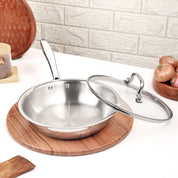 Premium  TRI-PLY Triply Fry Pan Taper Side Style w/Glass Lid - 22 CM/1.5L -  HSG Kitchen Avartan Series