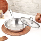 Premium  TRI-PLY Triply Fry Pan Taper Side Style w/Glass Lid - 22 CM/1.5L -  HSG Kitchen Avartan Series