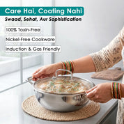 Premium TRI-PLY SAS Stainless Steel Deep Kadai with Lid (2.6 L) - HSG Kitchen Avartan Series