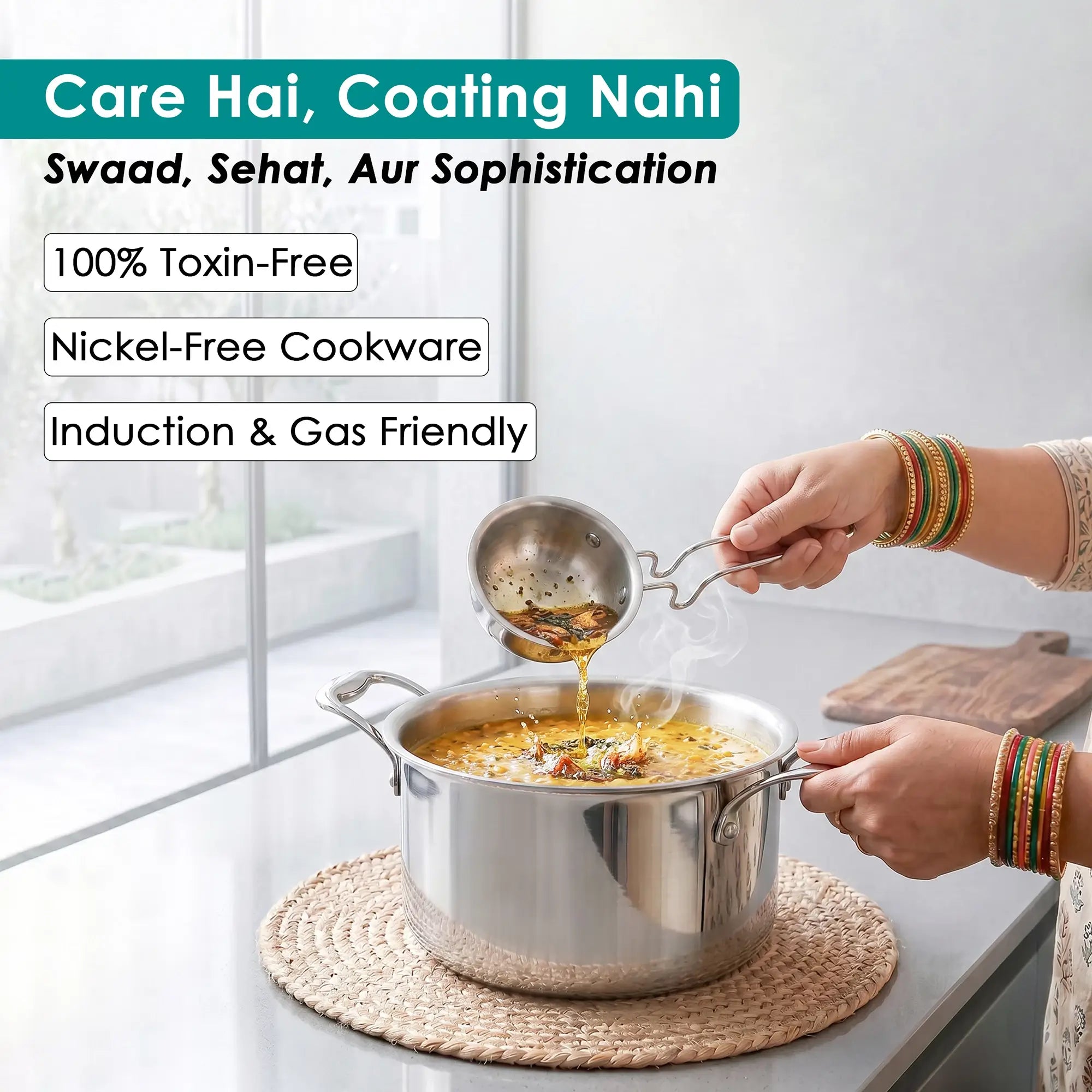 Premium TRI-PLY SAS Tadka Pan (Without Lid) - HSG Kitchen Avartan Series